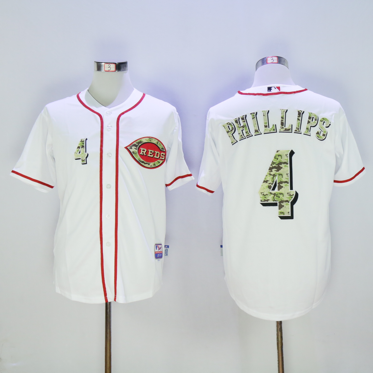 Men MLB Cincinnati Reds #4 Phillips white Camo letters jerseys